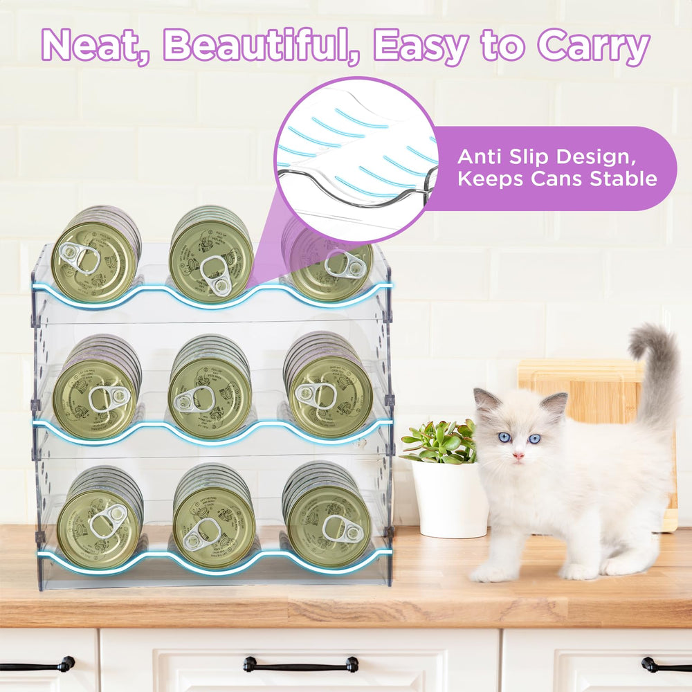 REFLYING cat food can organizer anti spill edge keeps cans secure