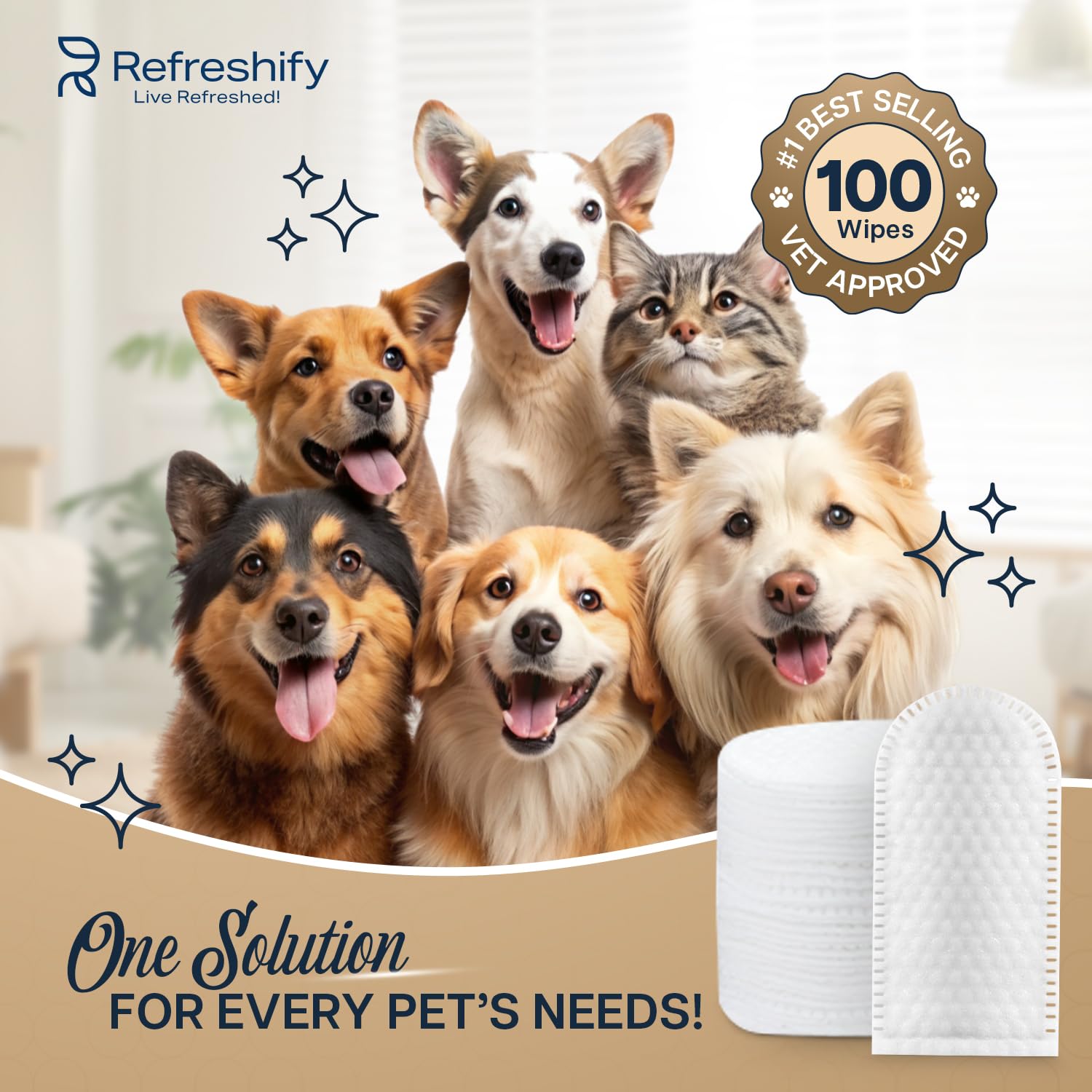 Refreshify cat and dog ear wipes support gentle wax and dirt removal.
