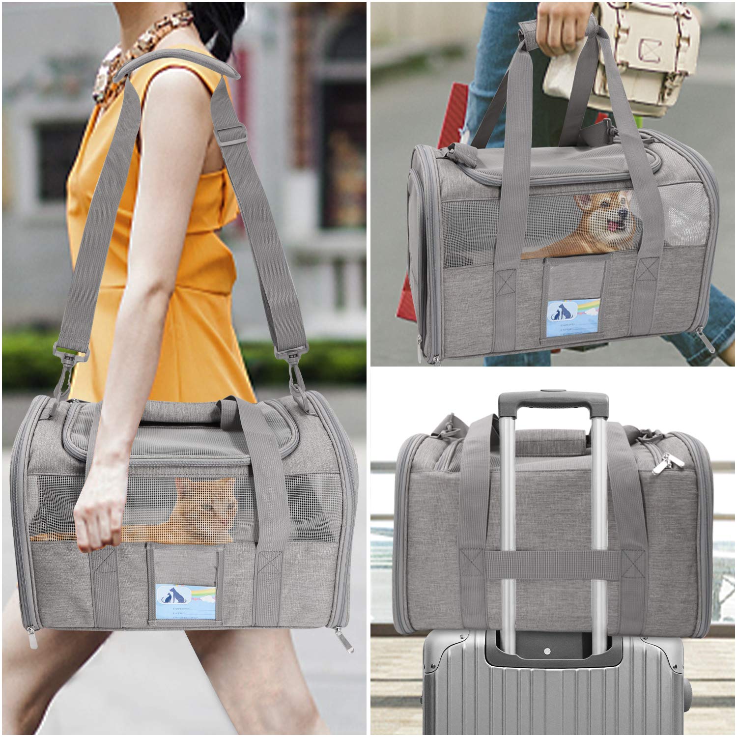 Refrze cat carrier soft tote side mesh windows for breathable airflow