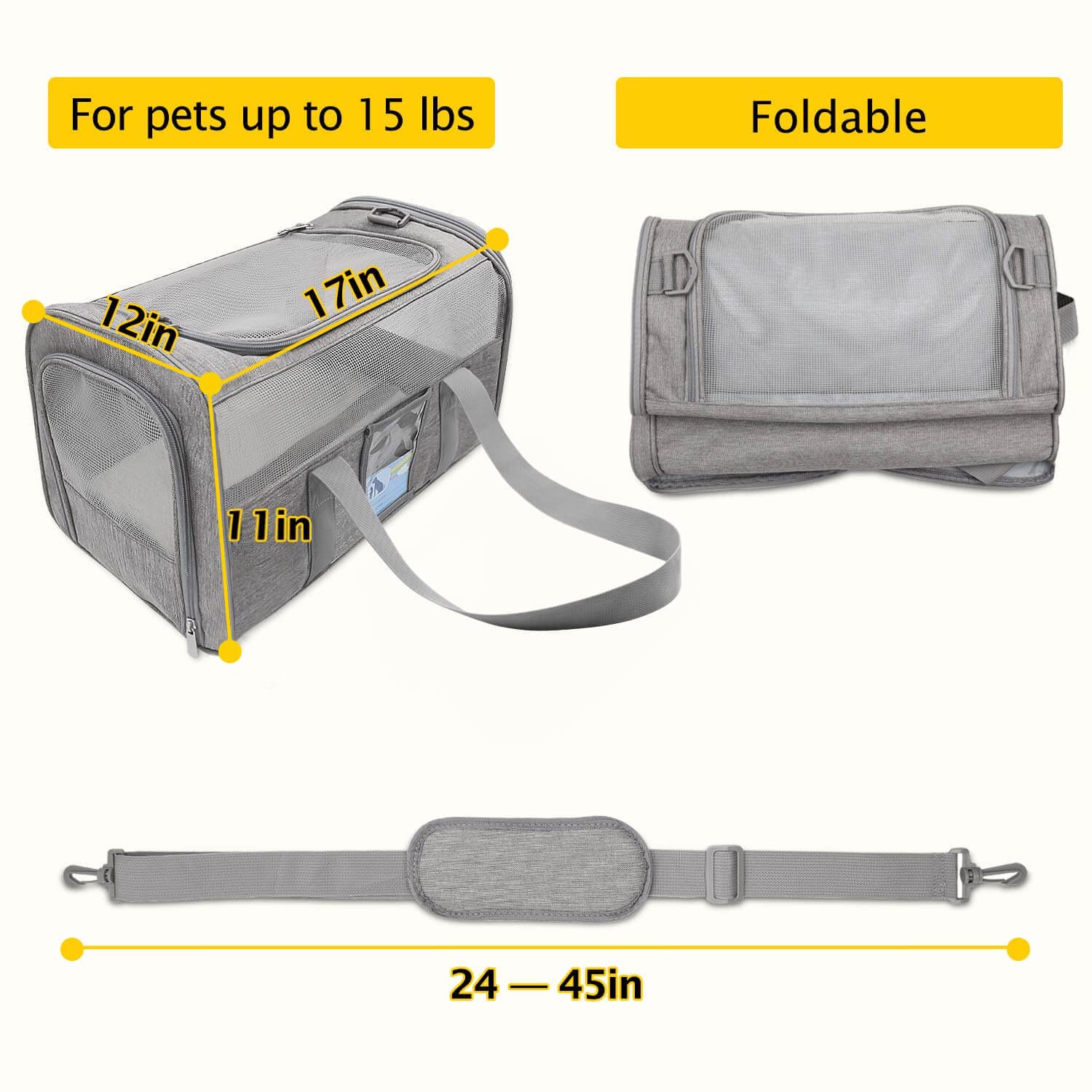 Refrze cat carrier soft tote top entrance for easy pet loading