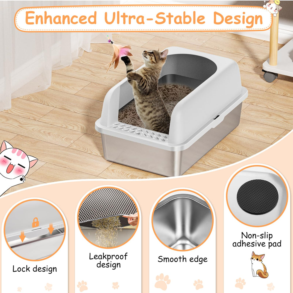 Refrze litter box with 6-inch-high walls provides privacy and containment.
