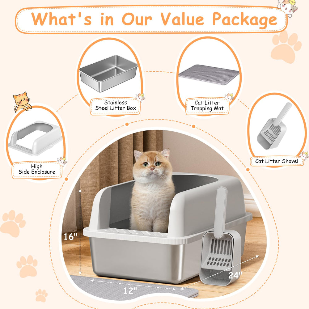 Refrze stainless steel litter box top view shows spacious interior ideal for multiple cats.