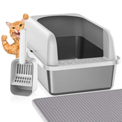 Refrze stainless steel litter box with lid back view helps contain mess for busy homes.