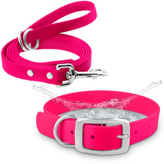 Regal Dog Products large pink waterproof collar and leash set for beach trips and muddy hikes.