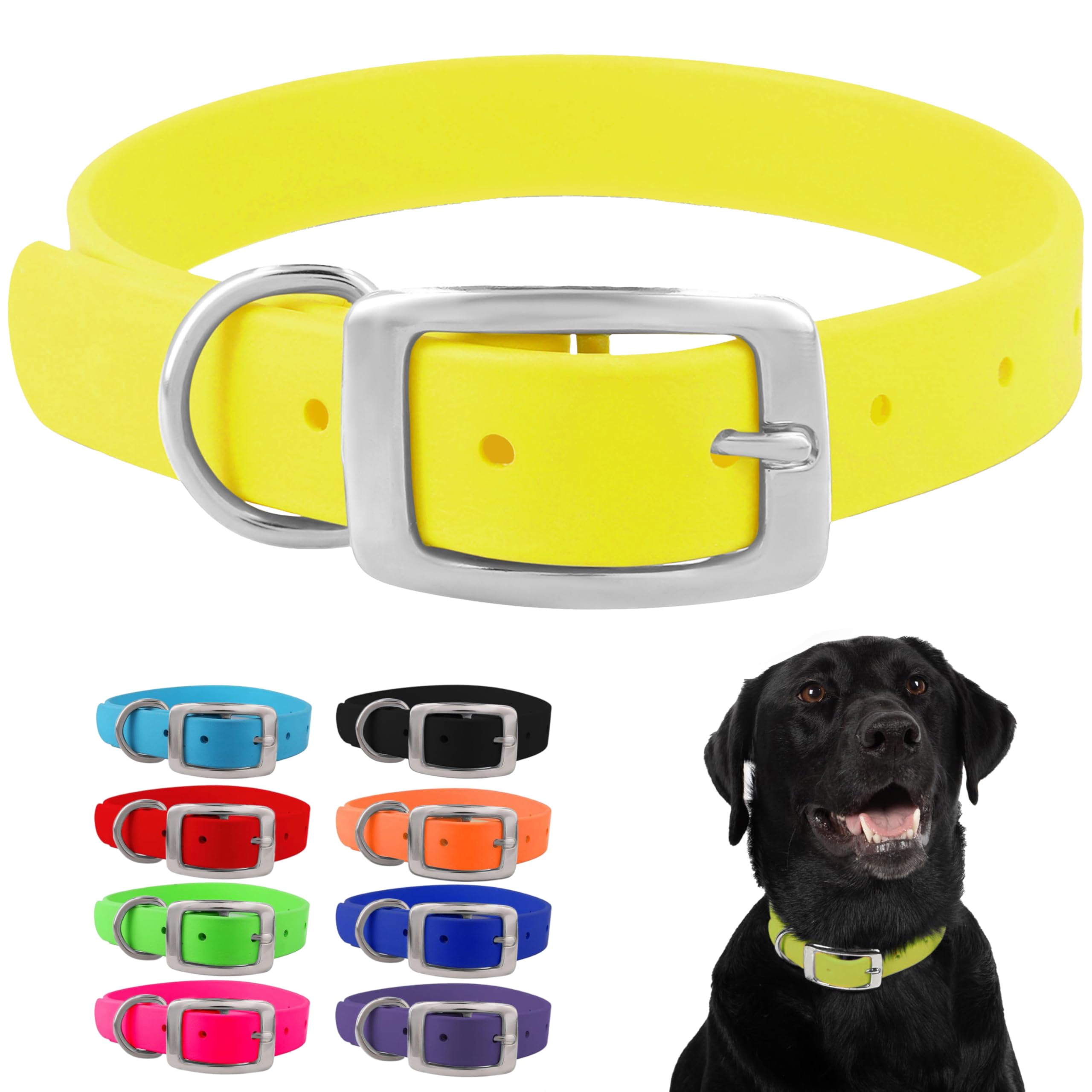 Regal Dog Products large yellow collar double buckle closeup for secure, durable fit.
