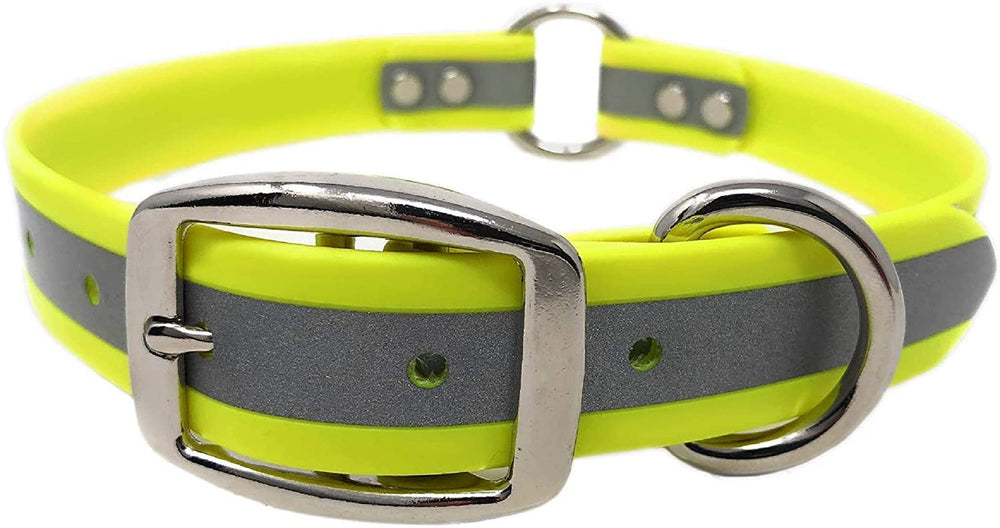 Regal Dog Products large yellow reflective collar front view enhances nighttime visibility during walks