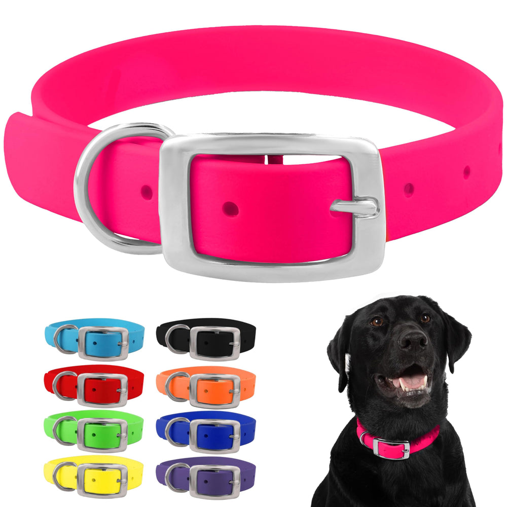 Regal Dog Products medium pink collar closeup buckle for secure fit.