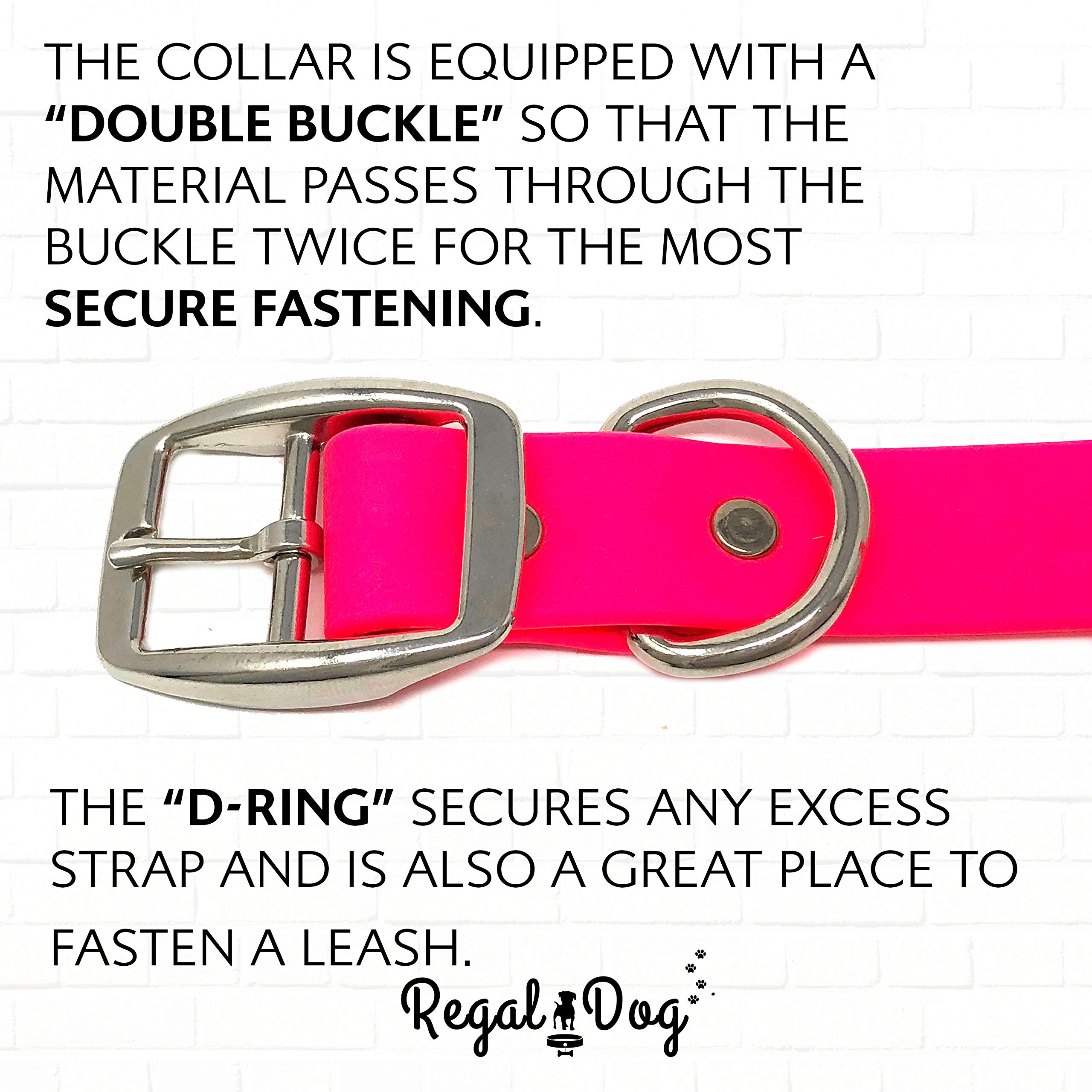 Regal Dog Products pink color option improves visibility during outdoor activities.