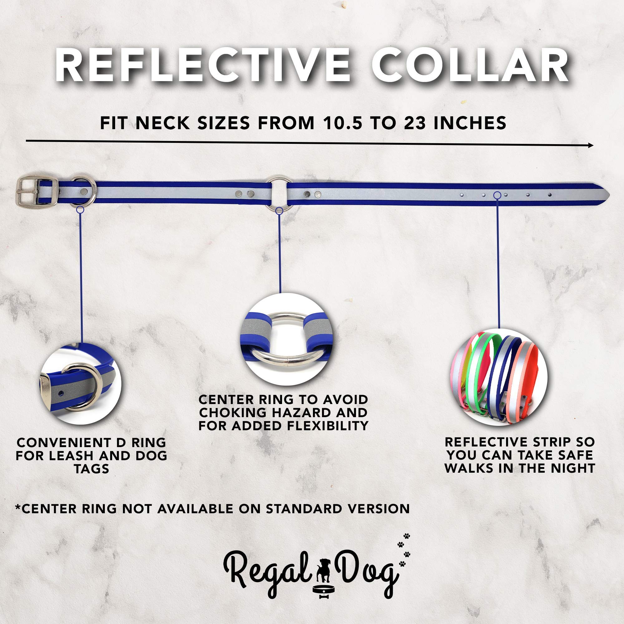 Regal Dog Products yellow collar at night-walk setting demonstrates high-visibility strip