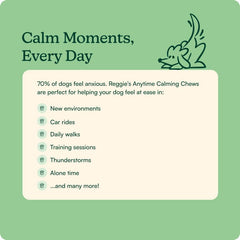 Reggie Anytime Calming Chews packaging showcases NASC safety and USA-made quality.