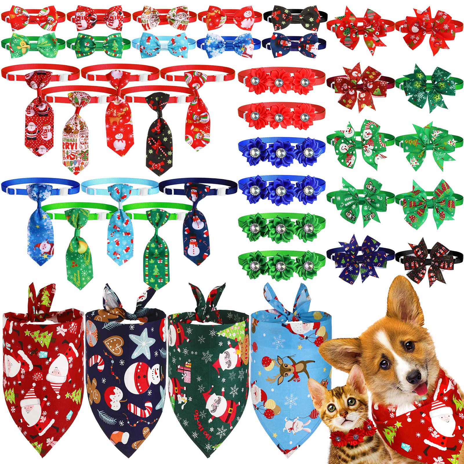 Reginary Christmas dog bow ties set package for festive styling and holiday photos with pets