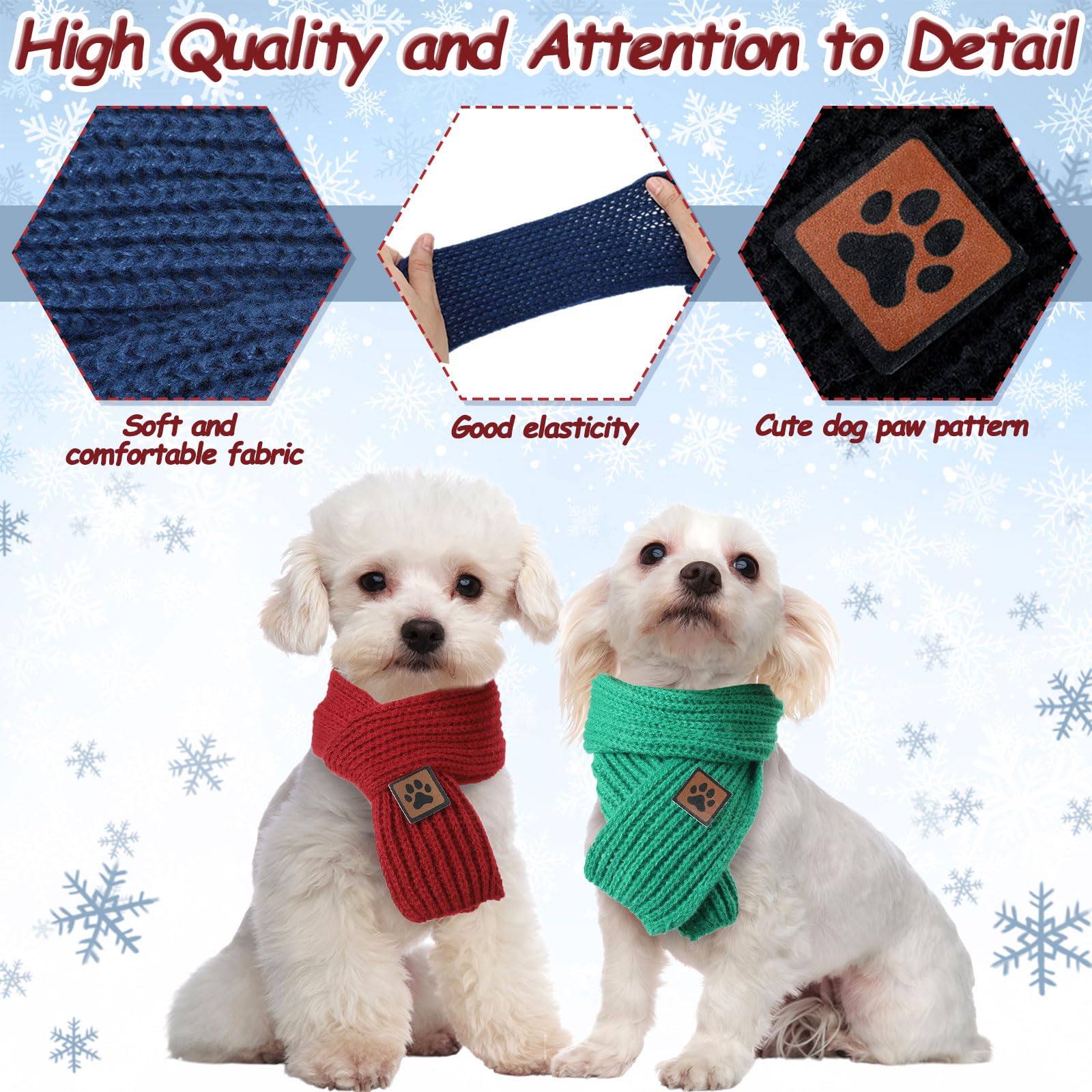 Reginary Christmas dog scarves blue set: comfortable knit for daily wear.