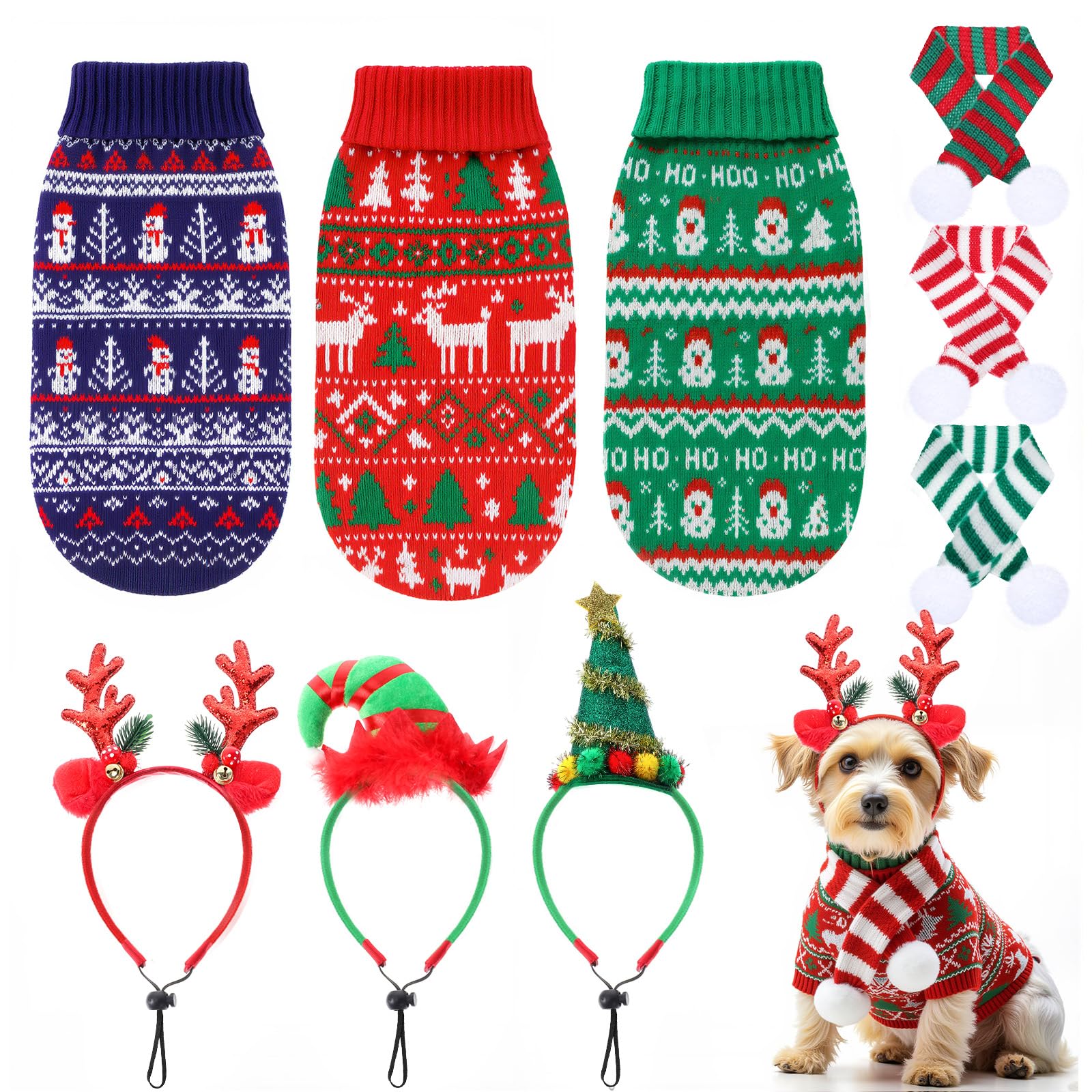 Reginary dog Christmas sweaters front view for festive warmth