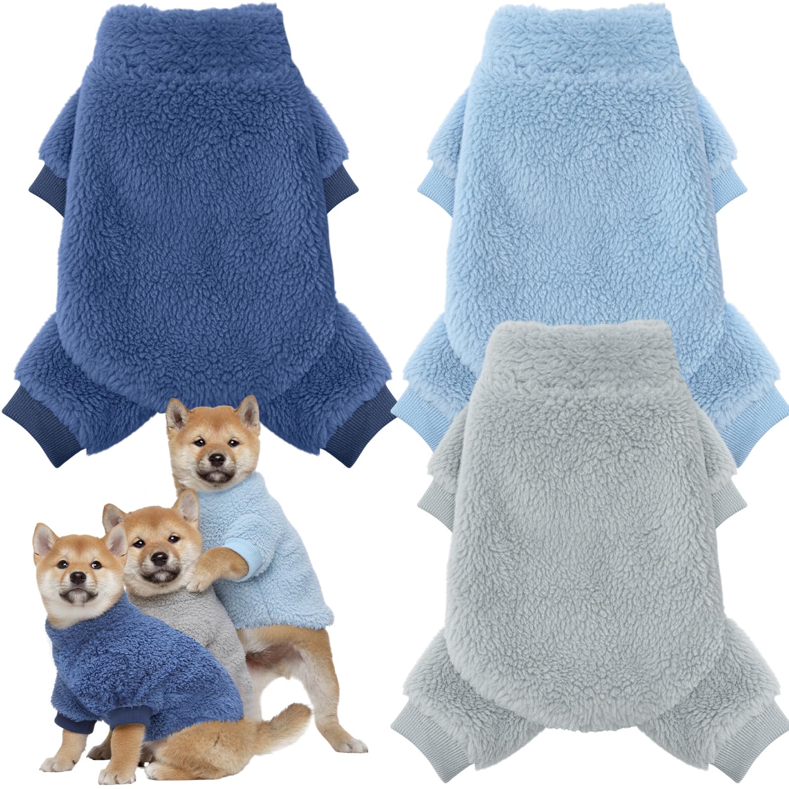 Reginary dog pajamas winter 3-piece blue-gray set for cozy warmth on cold walks