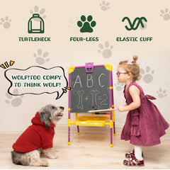 Reginary two-pcs fuzzy dog hoodie red front view, cozy winter outfit for small dogs.