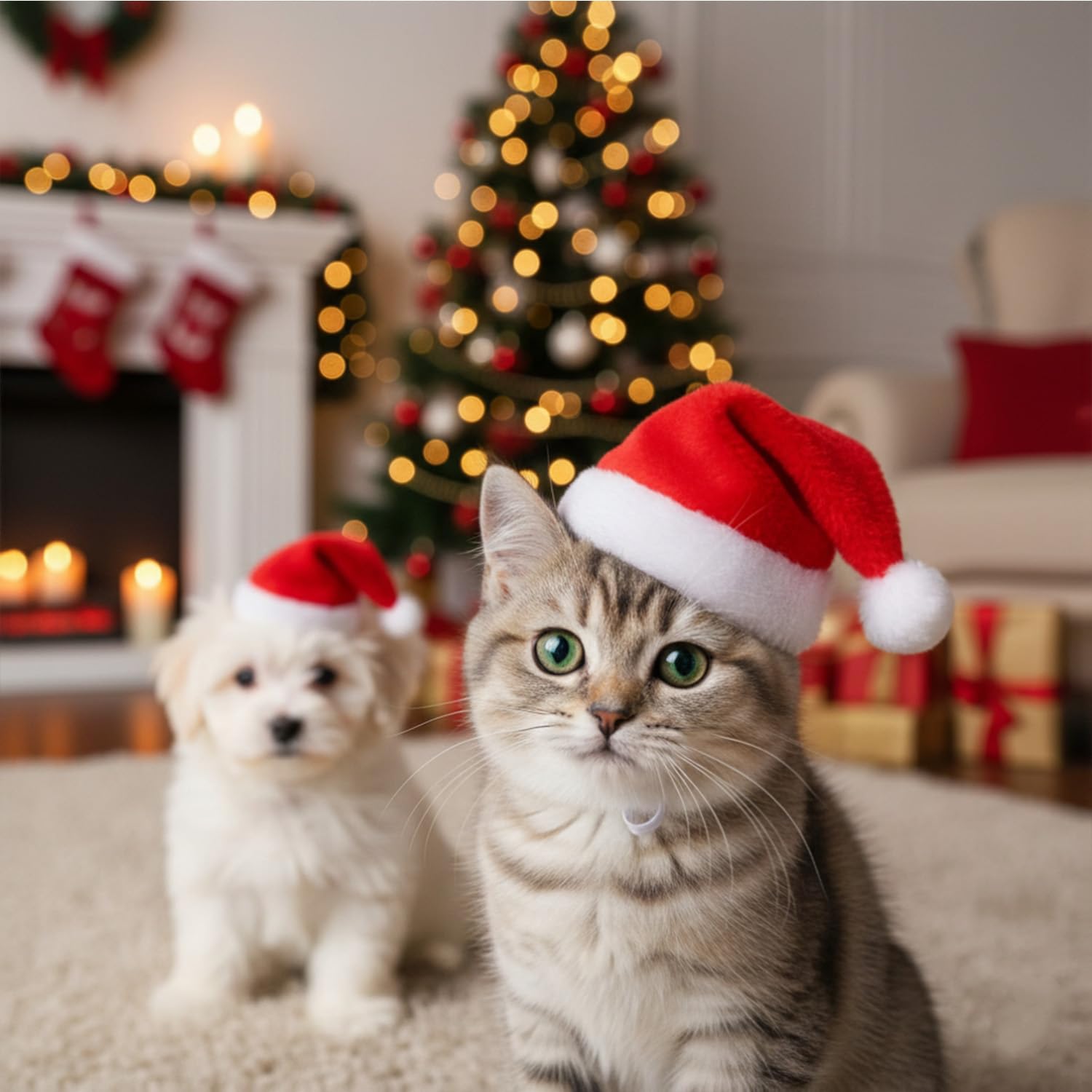 Regpre pet holiday photos hat helps create memorable pet portraits and family memories.
