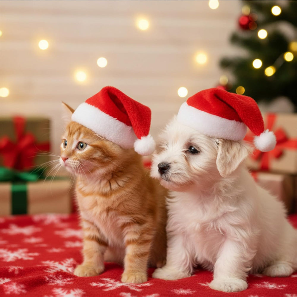 Regpre red dog hat collection display emphasizes versatile holiday accessory for small pets.