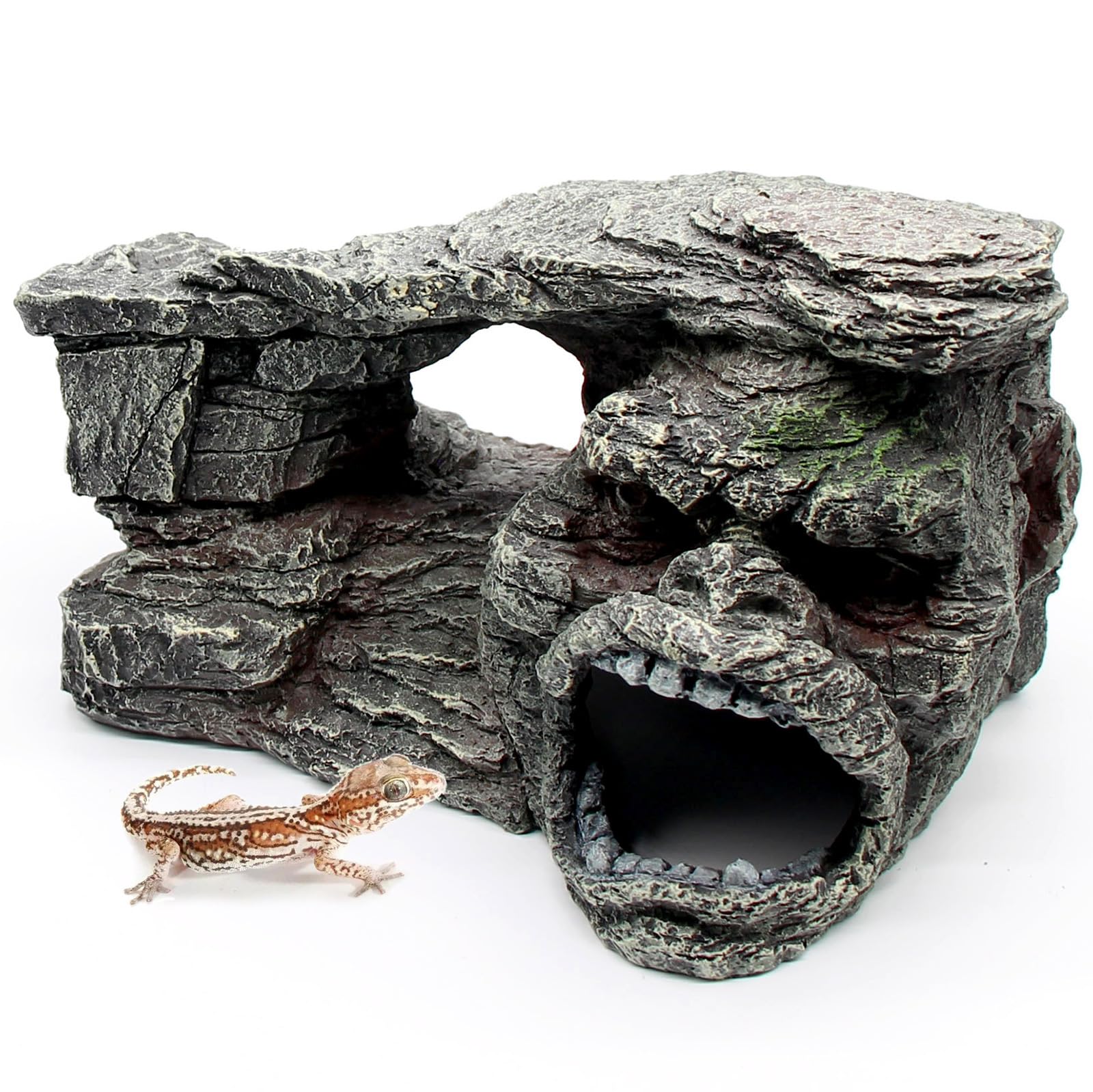 relaqcc Gecko Hide Rock Den with natural cave texture for a secure reptile retreat