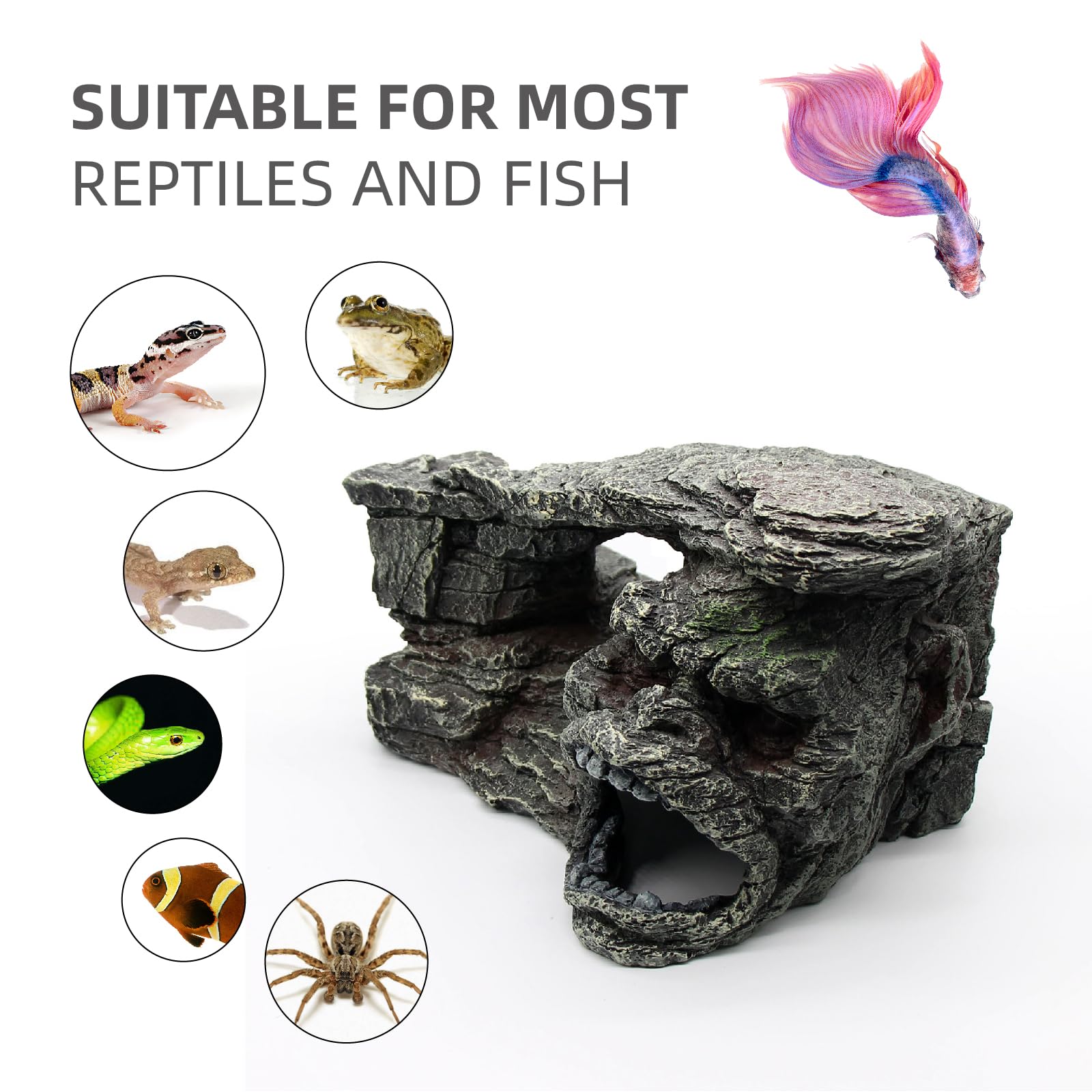 relaqcc Gecko Tank Decoration Rock adds naturalistic ambiance while functional for basking and hiding