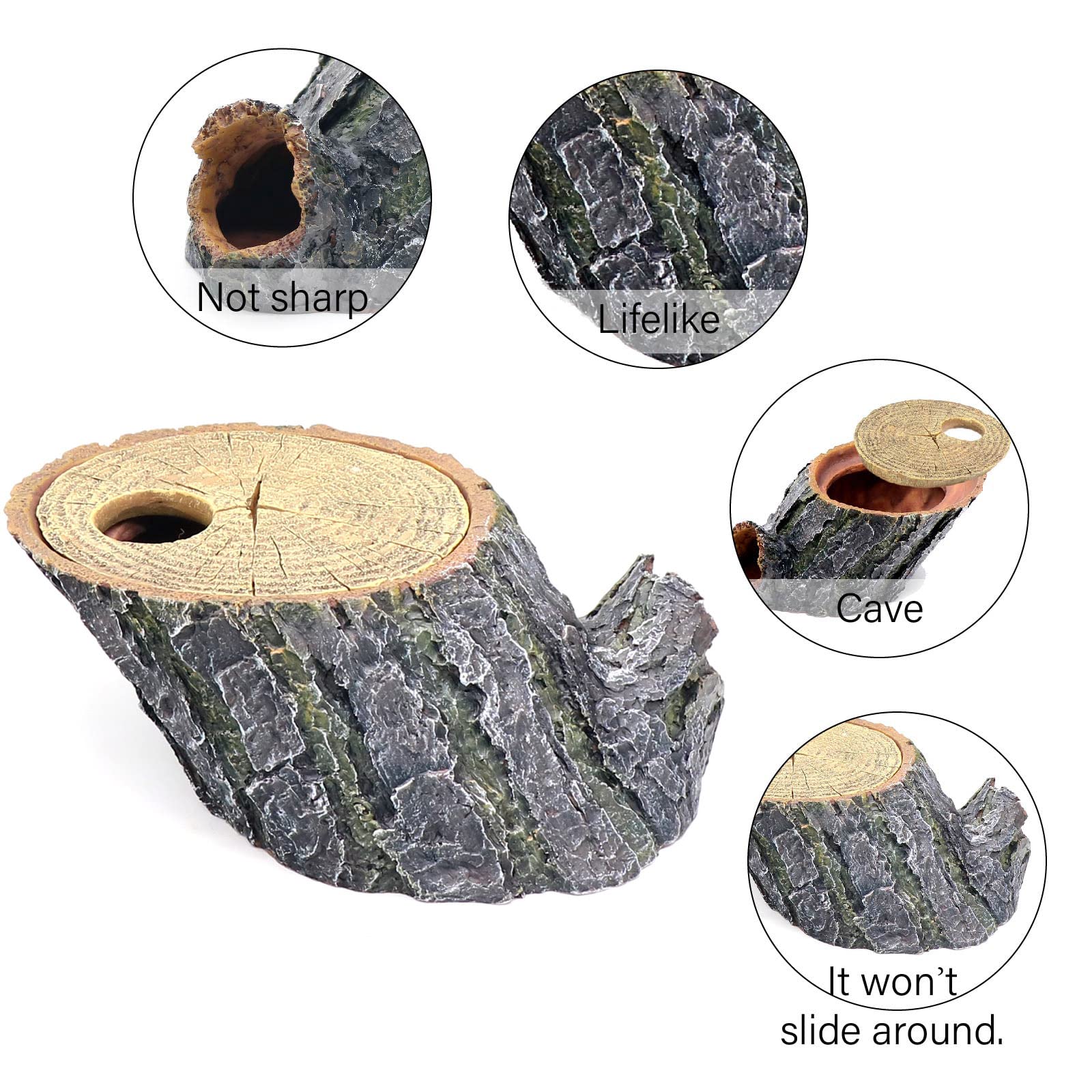 relaqcc Snake Hide Tree Roots Cave terrarium dual-entrance design supports airflow.