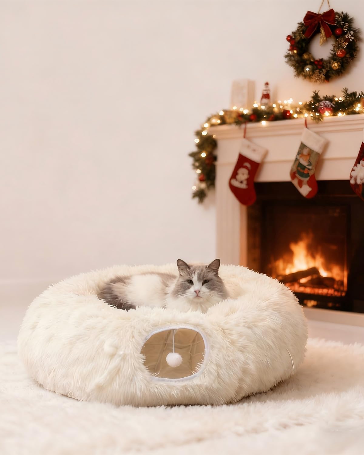 RELAXLATE cat donut tunnel interior offers a playful hiding spot for indoor cats.