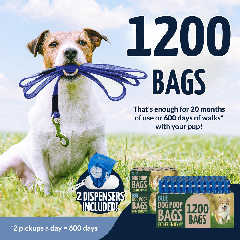 Reli 9x13 blue poop bags stacked, ideal for everyday park cleanup.