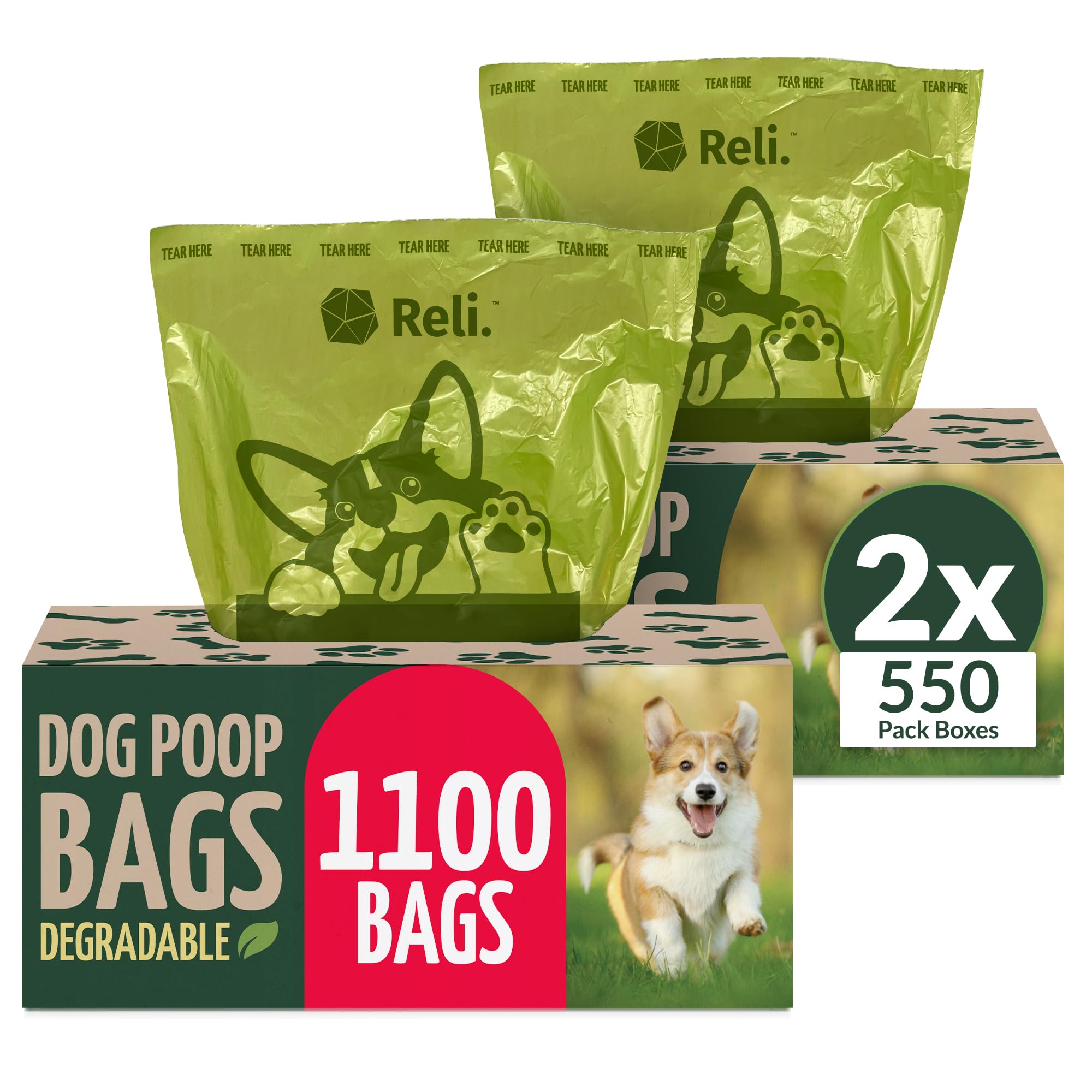 Reli Biodegradable Dog Poop Bags bulk value pack for long park cleanup.
