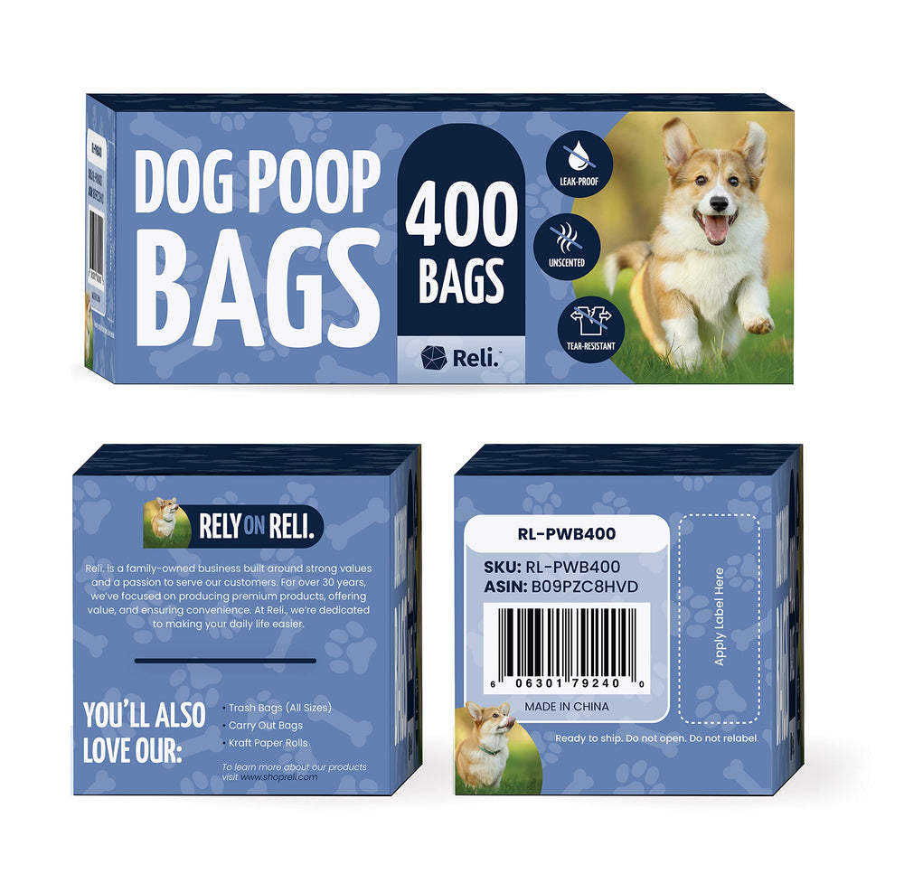 Reli black 9x13-inch bags hide contents for tidier walks