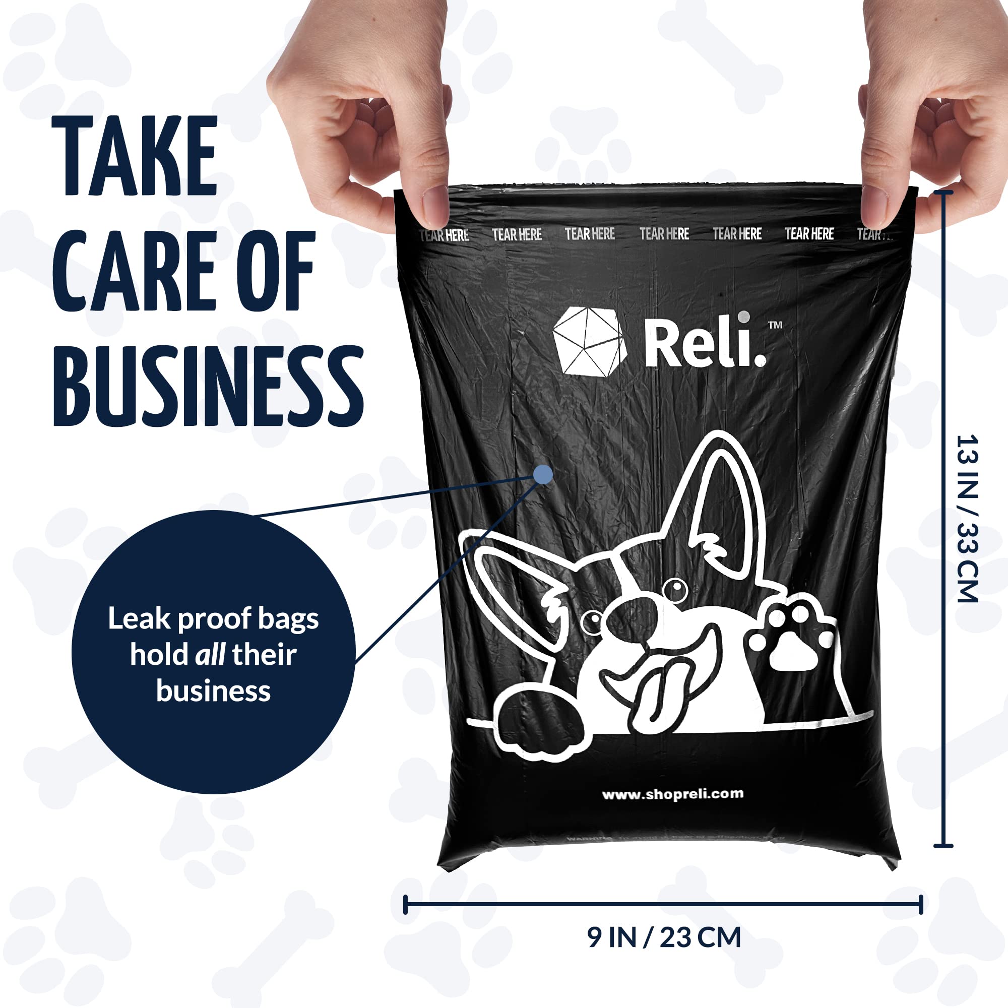 Reli Dog Poop Bags tear here perforations enable quick cleanup