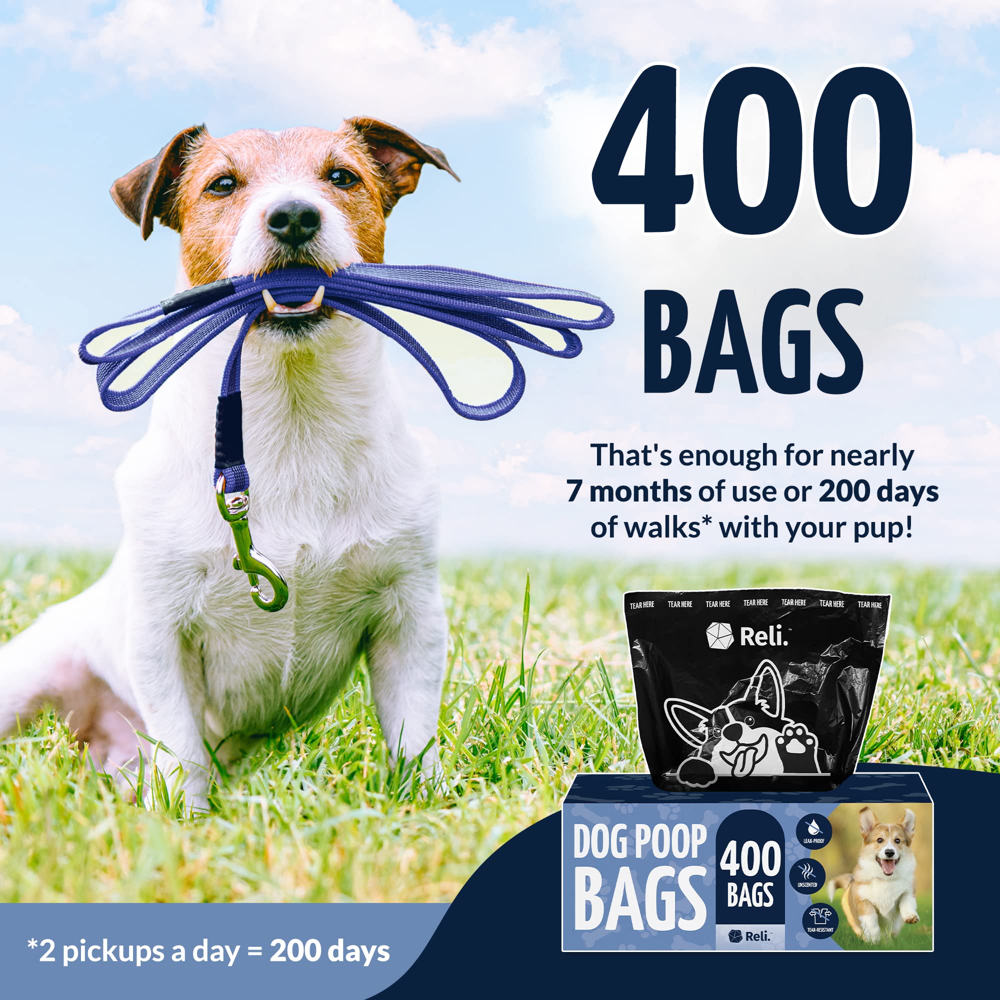 Reli large 9x13-inch bags suitable for all dogs during walks