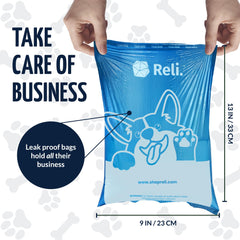 Reli leash clip holder included for hands-free bag access on walks.