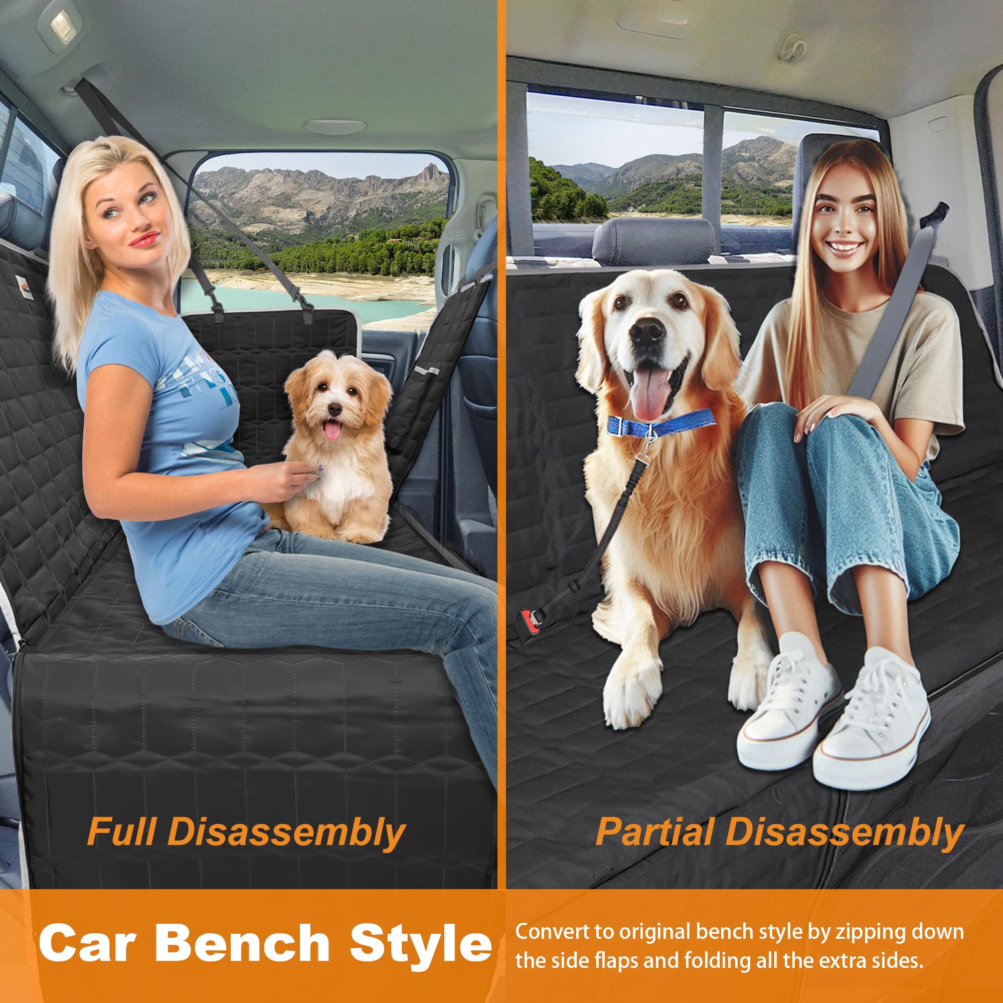 Reliadura dog hammock back seat with mesh window improves airflow and keeps dogs calm.