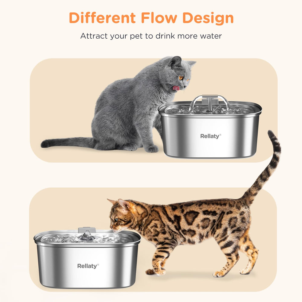 Rellaty double flow waterfall mimics natural streams to encourage drinking.
