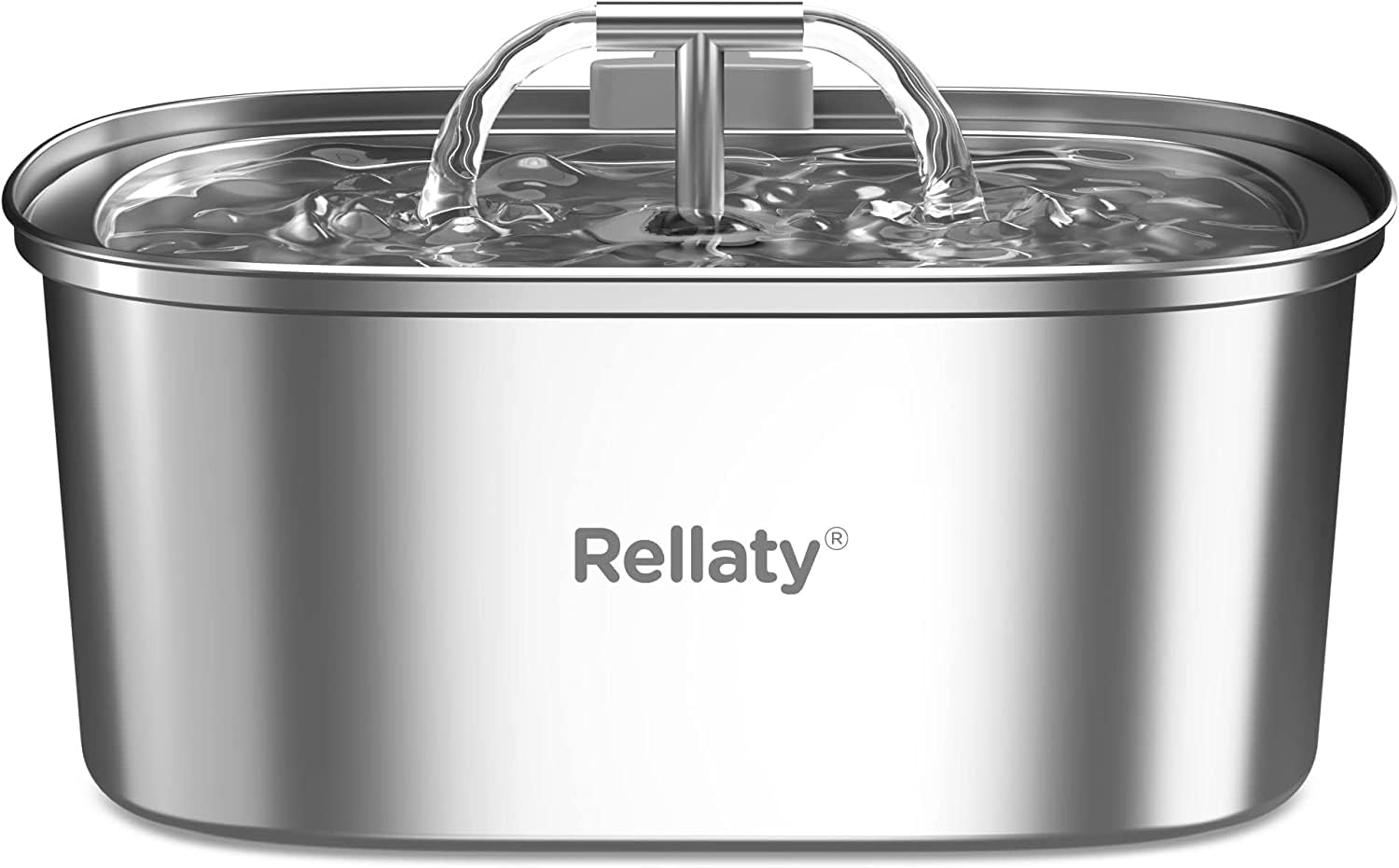 Rellaty cat water fountain in stainless steel, a durable daily drinking station for pets.