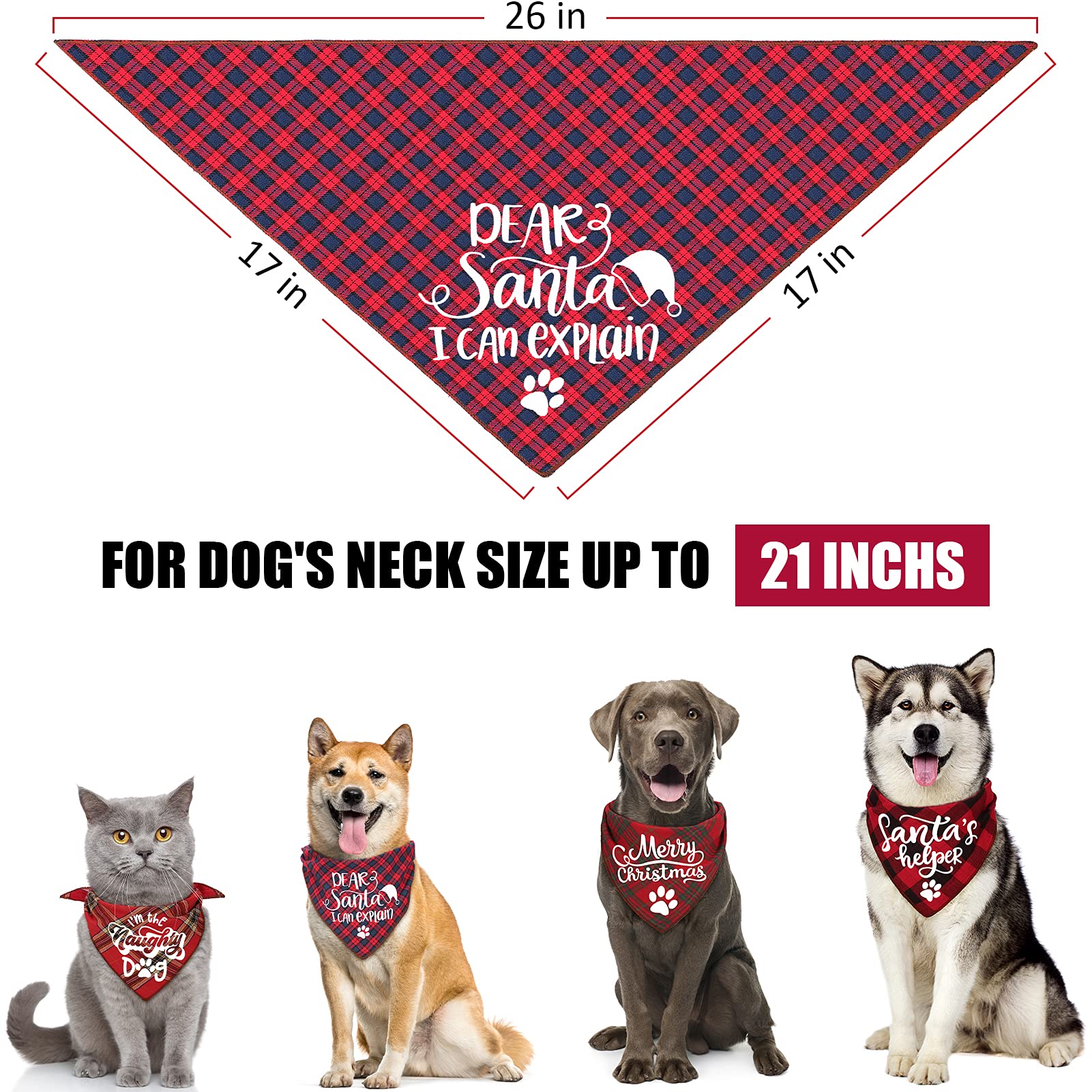 Remifa 4-pack dog Christmas bandana back lattice plaid pattern for daily wear