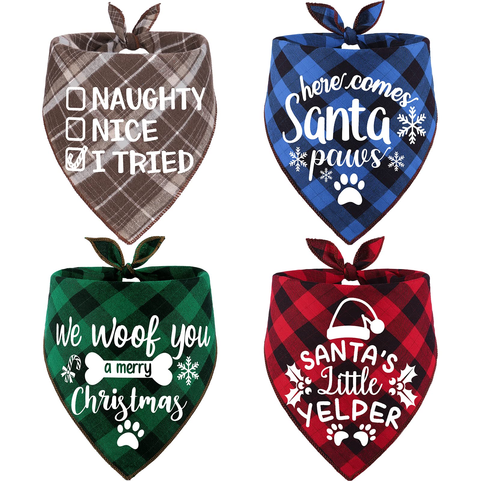 Remifa four-pack christmas dog bandanas front view with festive prints