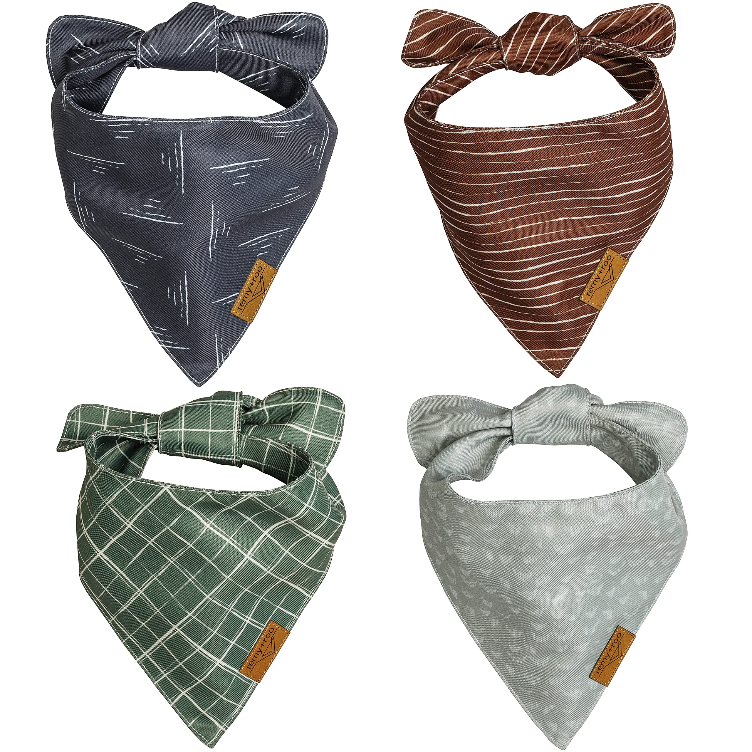 Remy+Roo Logan 4-pack bandanas in four coordinating patterns for dogs.