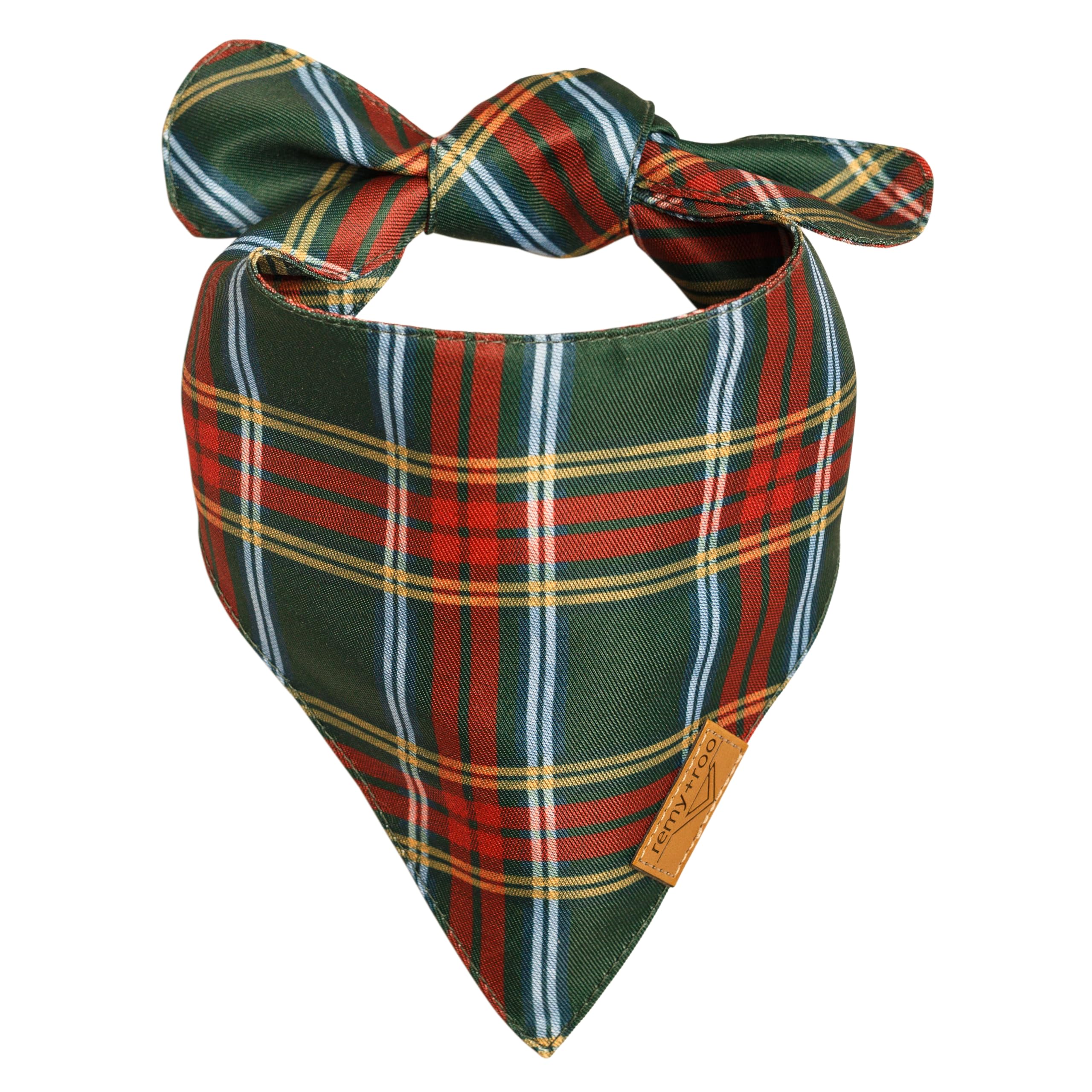 Remy+Roo patented shape bandana closeup showing curved neck-line fit