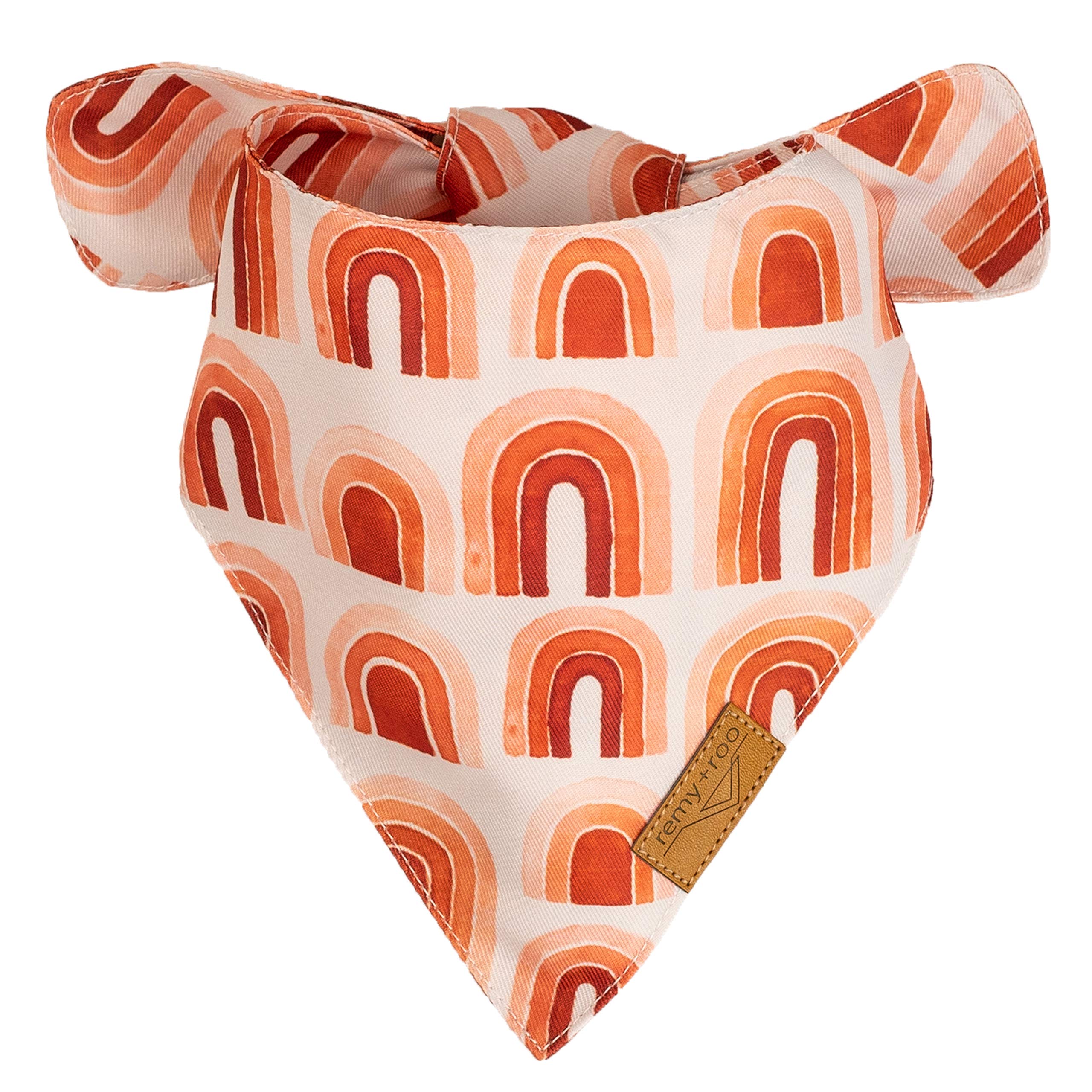Remy+Roo patented shape dog bandana closeup highlights unique silhouette with comfortable wear.