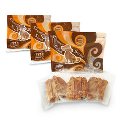 Rena's Recipe chicken steak strips 30-count packshot shows protein-rich, cage-free chicken for dogs.