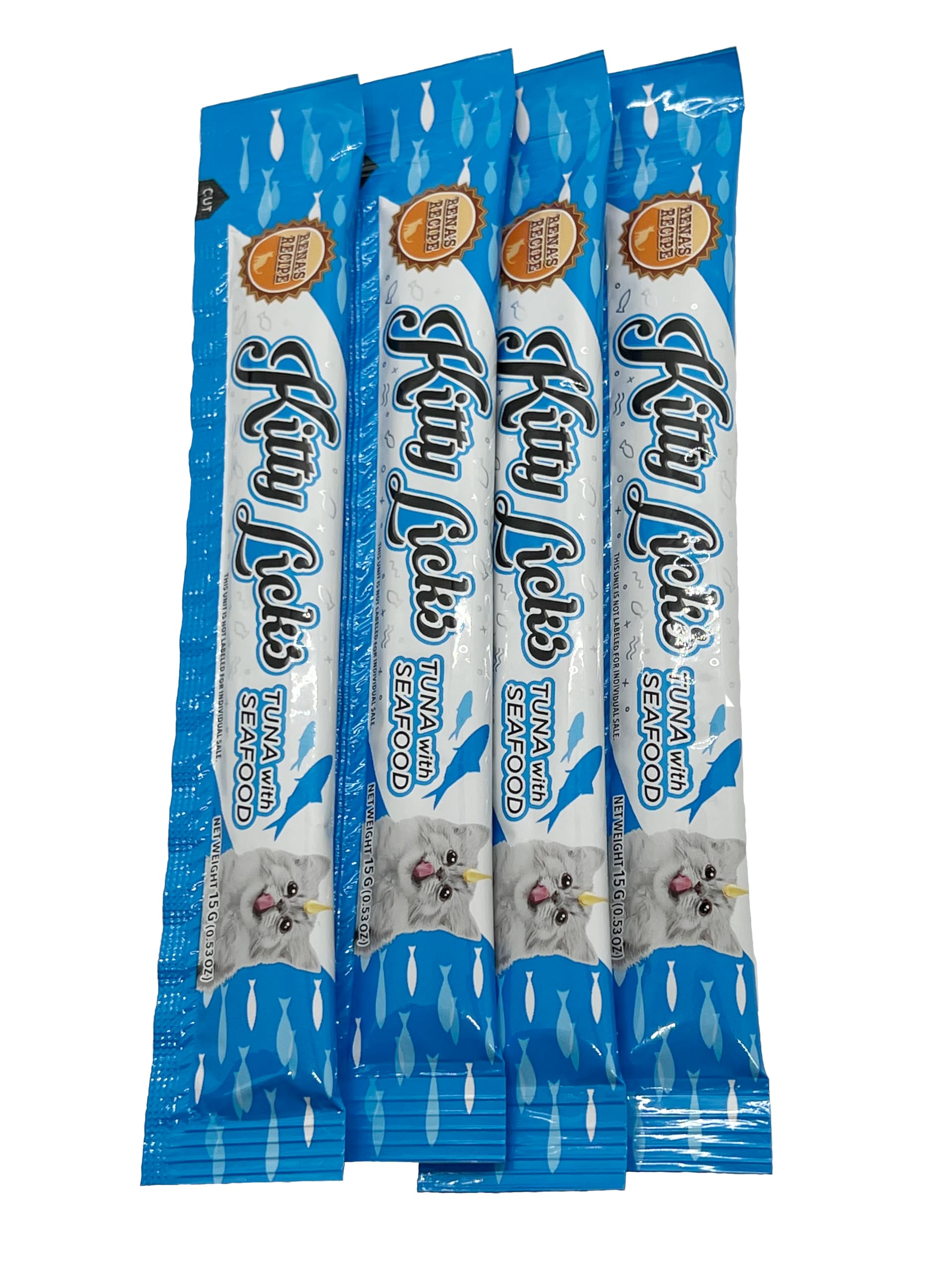 Rena's Recipe Kitty Licks Tuna Barrel 60-tubes box for daily treats.