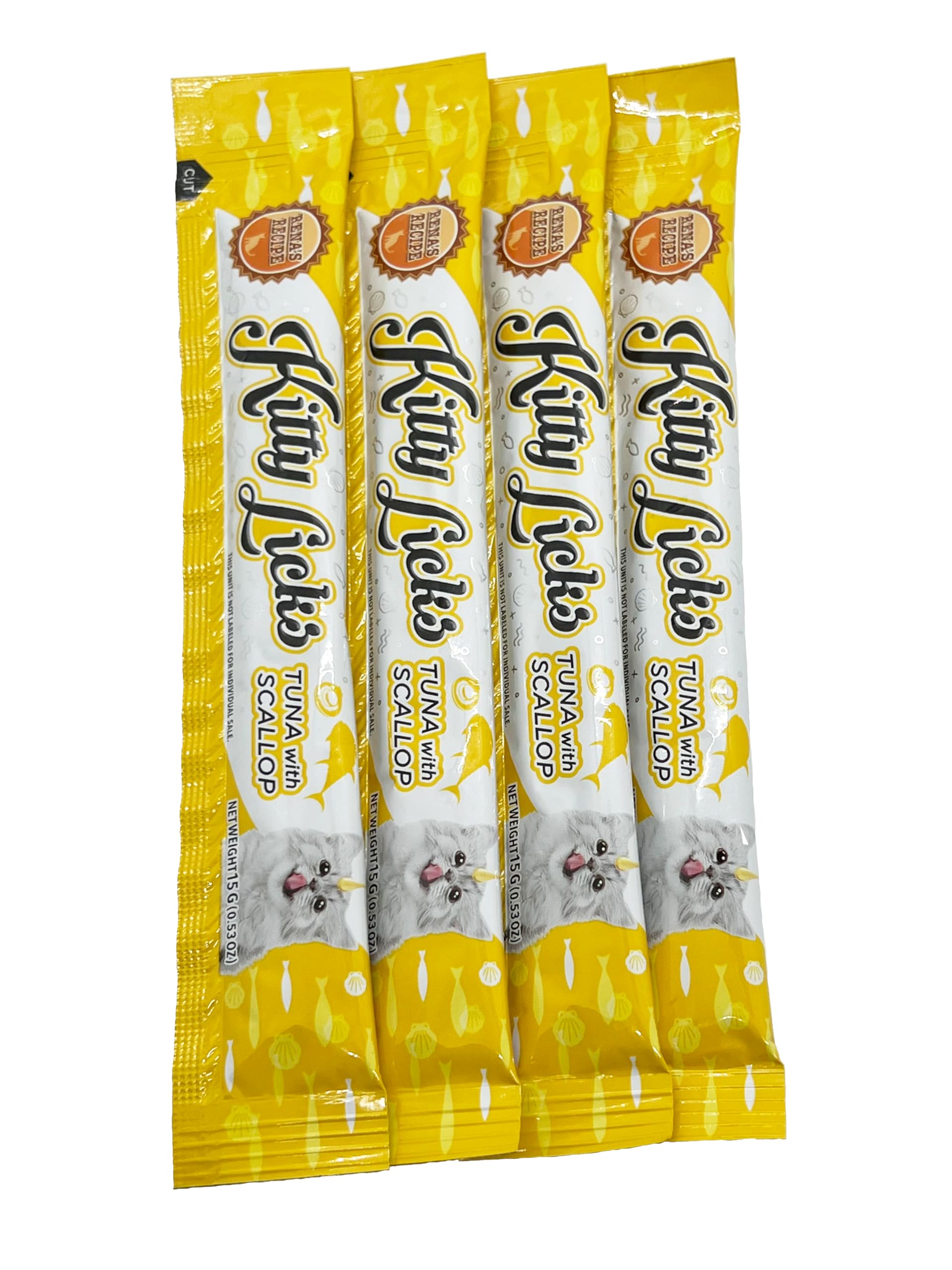 Rena's Recipe four-flavor display showcases Tuna with Seafood, Scallop, and Salmon.