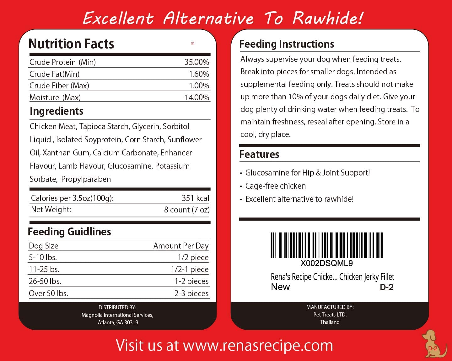 Rena's Recipe rawhide-free chews closeup showing safe, digestible treats