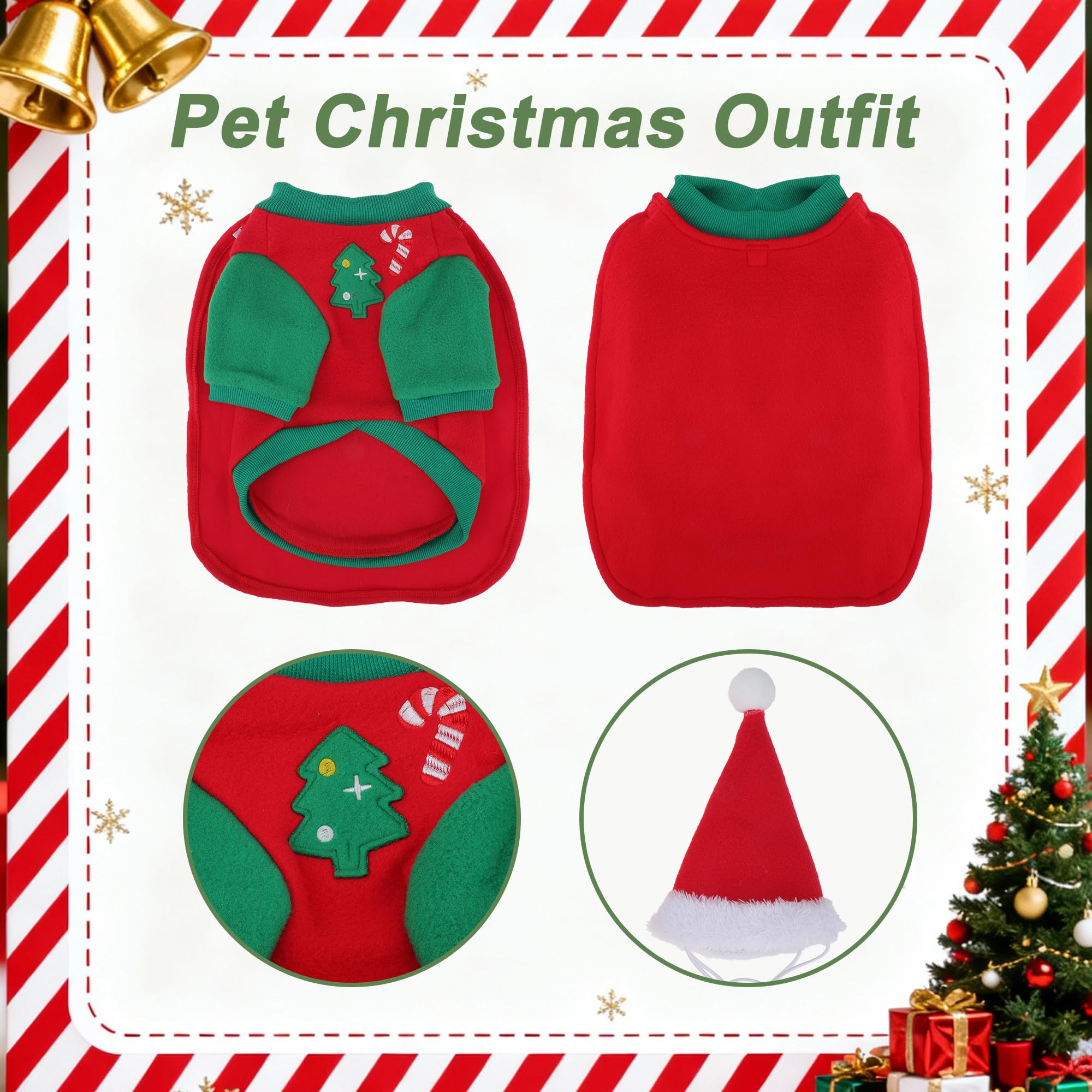 RENEWREVITAL dog Christmas outfit closeup reveals quality stitching for comfortable all-day wear.
