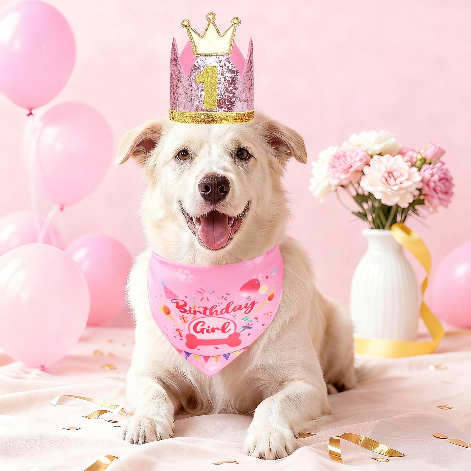 Rensh pet birthday celebration moment captured with coordinated pink accents.