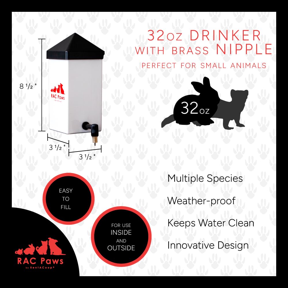 RentACoop brass nozzle close-up shows chew-safe design for pets.