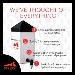 RentACoop water-level visible window aids quick checks in cages.