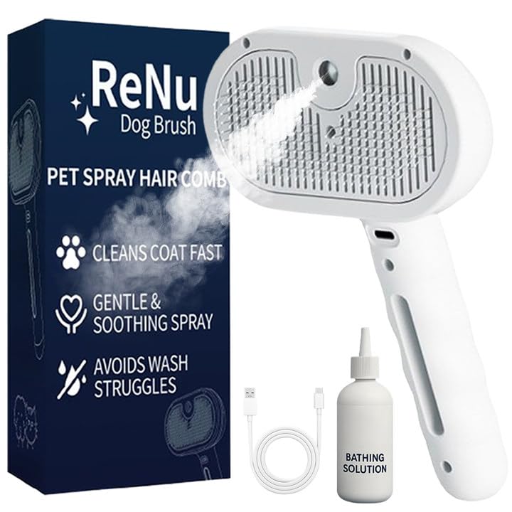 ReNu Dog Brush Fresh Fur Shower Brush packaging highlights quick, 3-in-1 grooming.