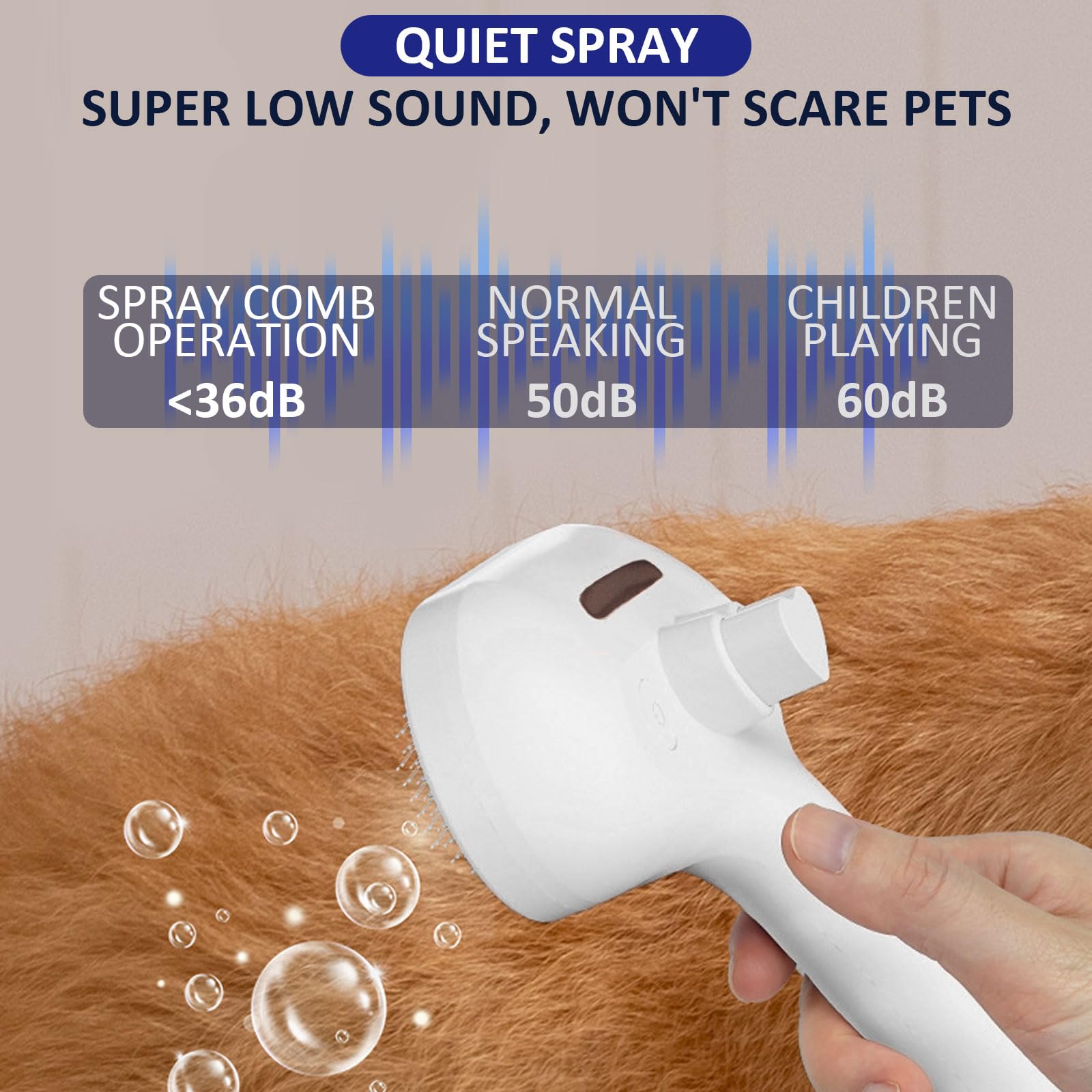 ReNu Dog Brush operates quietly under 25 dB for calm sessions