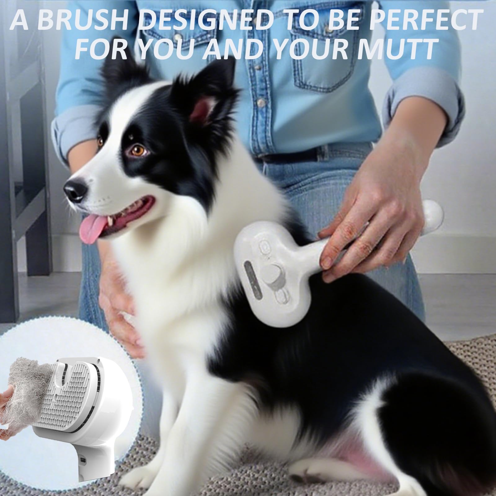 ReNu Dog Brush self-cleaning button activates steam to release hair